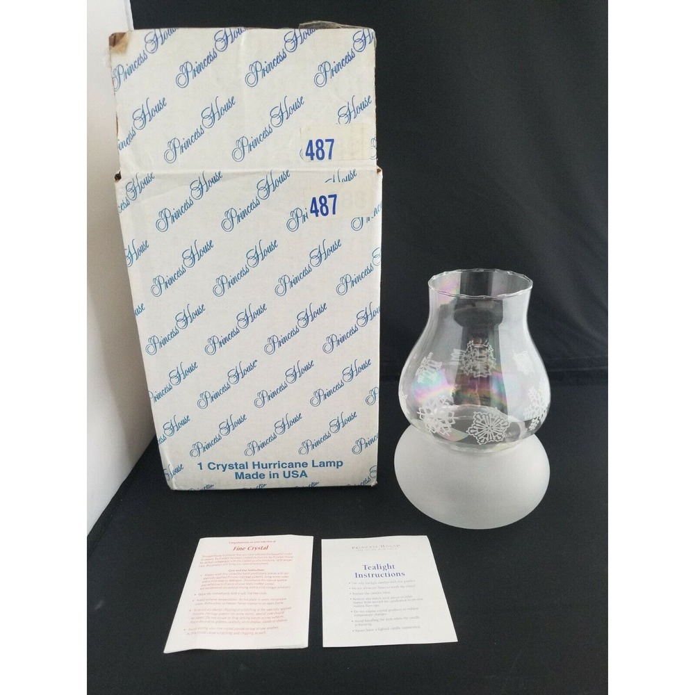 Princess House 487 Crystal Candle 2 Piece Hurricane Lamp Snowflakes Winter